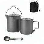 Titanium Camping Cookware Set, 420ml Folding Mug and 750ml Hanging Pot, Lightweight Hiking Kit