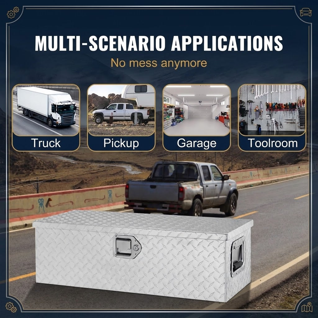 Aluminium Truck Bed Tool Box 39 x 13 x 10 Inch with Lock and 2 Keys, Diamond Plate Ute Storage Box, Black