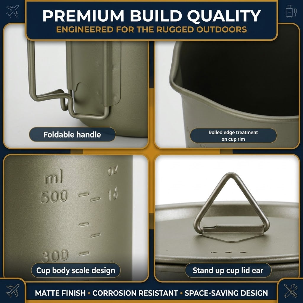 Titanium Camping Cookware Set, 420ml Folding Mug and 750ml Hanging Pot, Lightweight Hiking Kit